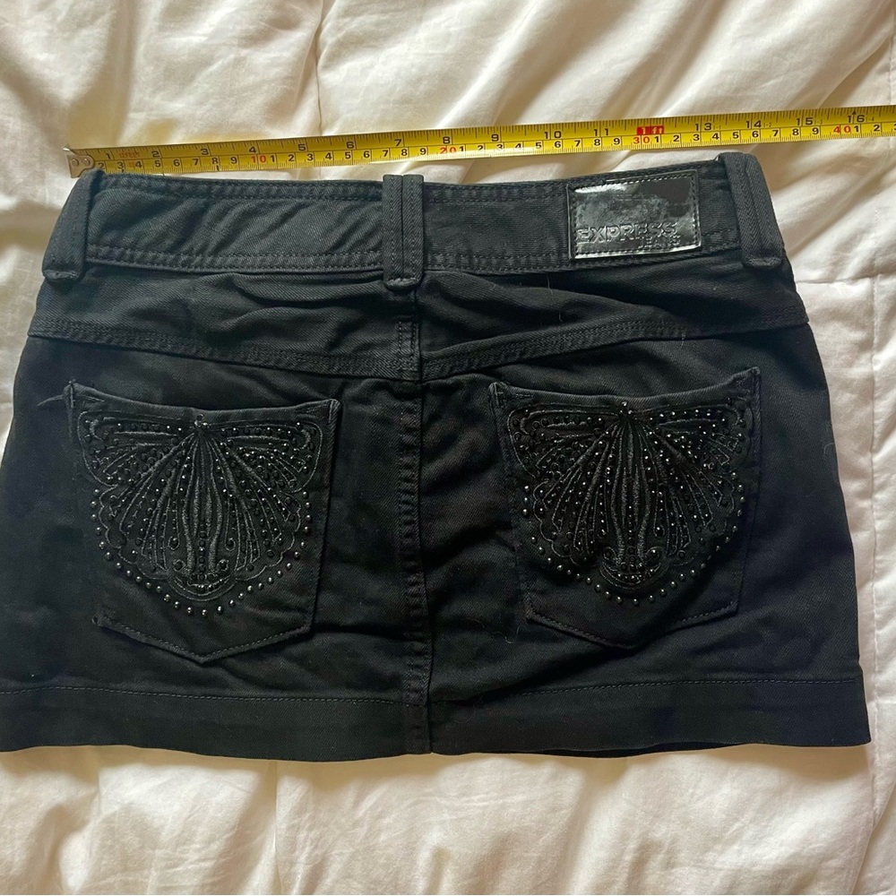 Authentic Vintage Express Y2K Butterfly Detail Jean Mini Skirt Size 0